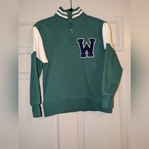 W Chest Quarter-Zip Green Pullover Sweater